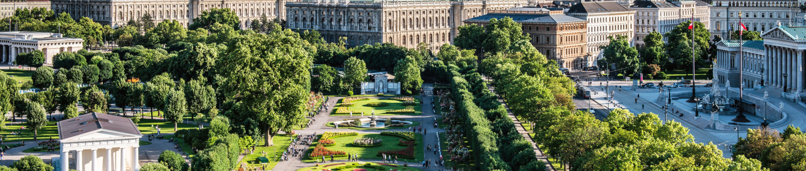     View of Volksgarten, museums and parliament in Vienna 